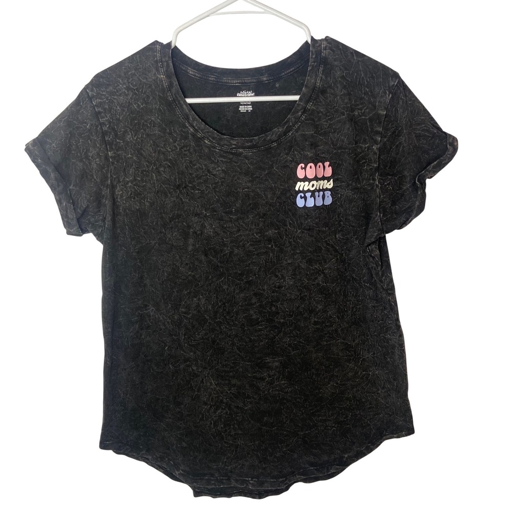 Way to Celebrate Cool Moms Club Acid Wash T-Shirt Black‎ Cotton Large 12-14